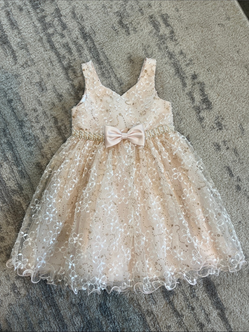 American Princess Lace Bow Dress in Blush Pink